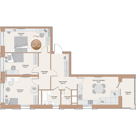 
  Продается 3-комн. квартира, 88 м², ЖК Небо над Енисеем, корпус 2
. Фото 1.