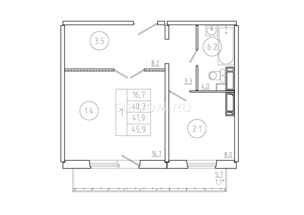 
  Продается 1-комн. квартира, 41.9 м², ЖК Три слона, дом 2
. Фото 8.