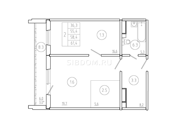 
  Продается 2-комн. квартира, 58.4 м², ЖК Три слона, дом 2
. Фото 9.