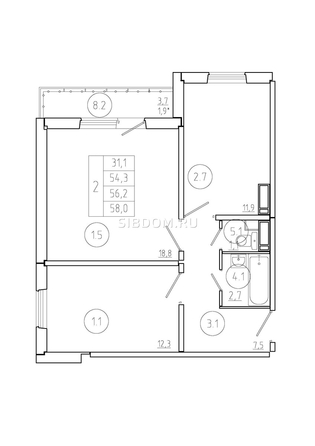 
  Продается 2-комн. квартира, 56.2 м², ЖК Три слона, дом 2
. Фото 1.