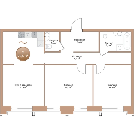 
  Продается 2-комн. квартира, 77.5 м², ЖК Небо над Енисеем
. Фото 2.