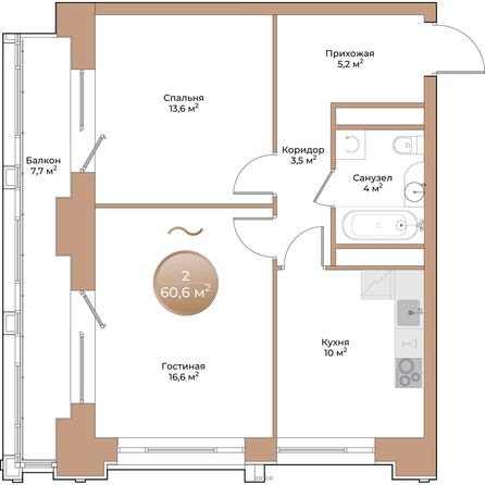 
  Продается 2-комн. квартира, 55.2 м², ЖК Небо над Енисеем
. Фото 3.