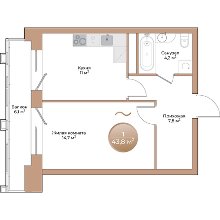 
  Продается 1-комн. квартира, 39.5 м², ЖК Небо над Енисеем
. Фото 3.