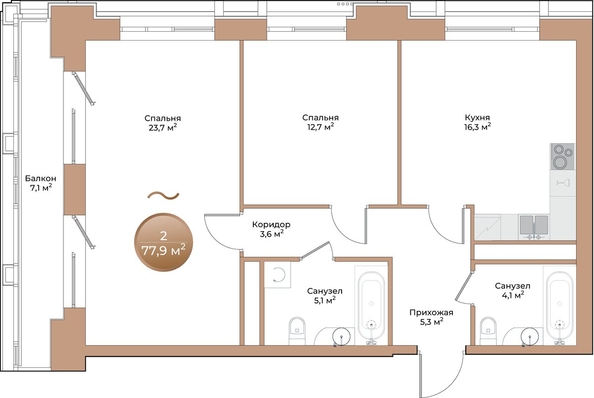 
  Продается 2-комн. квартира, 72.9 м², ЖК Небо над Енисеем
. Фото 3.