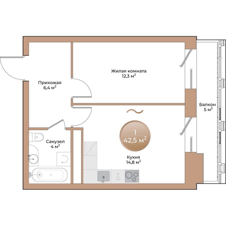 
  Продается 1-комн. квартира, 39 м², ЖК Небо над Енисеем
. Фото 1.