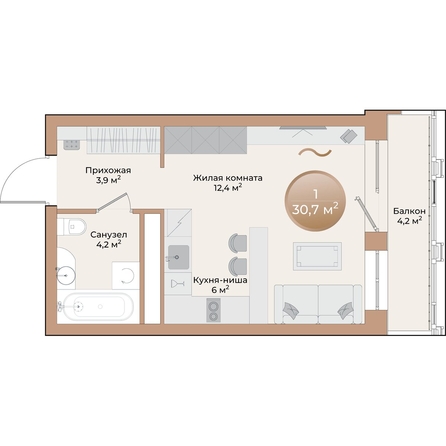 
  Продается 1-комн. квартира, 27.8 м², ЖК Небо над Енисеем
. Фото 1.