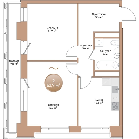 
  Продается 2-комн. квартира, 57.2 м², ЖК Небо над Енисеем
. Фото 1.