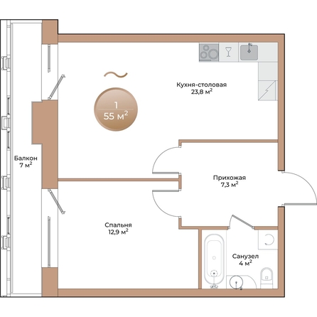 
  Продается 1-комн. квартира, 50.1 м², ЖК Небо над Енисеем
. Фото 1.