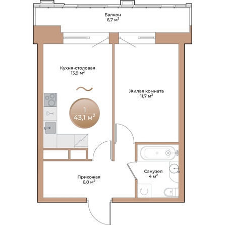 
  Продается 1-комн. квартира, 38.4 м², ЖК Небо над Енисеем
. Фото 2.