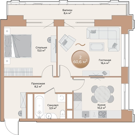 
  Продается 2-комн. квартира, 54.7 м², ЖК Небо над Енисеем
. Фото 2.