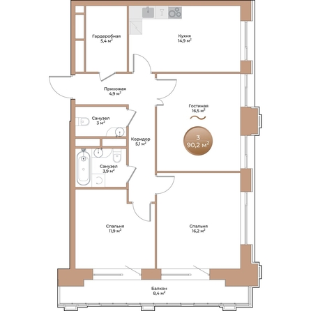 
  Продается 3-комн. квартира, 84.3 м², ЖК Небо над Енисеем
. Фото 1.