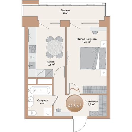 
  Продается 1-комн. квартира, 38.1 м², ЖК Небо над Енисеем
. Фото 2.