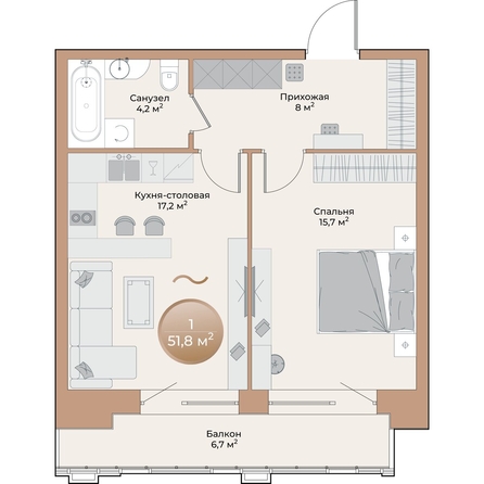 
  Продается 1-комн. квартира, 47.1 м², ЖК Небо над Енисеем
. Фото 2.