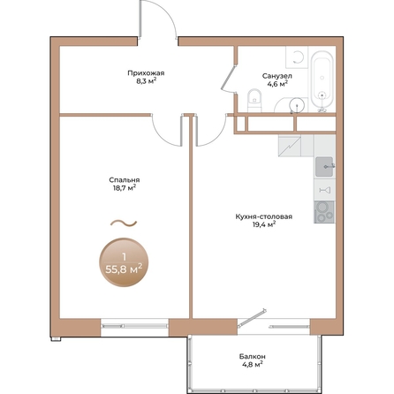 
  Продается 1-комн. квартира, 52.4 м², ЖК Небо над Енисеем
. Фото 3.