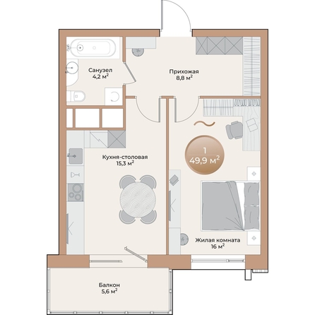 
  Продается 1-комн. квартира, 46 м², ЖК Небо над Енисеем
. Фото 1.