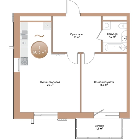 
  Продается 1-комн. квартира, 56.9 м², ЖК Небо над Енисеем
. Фото 3.