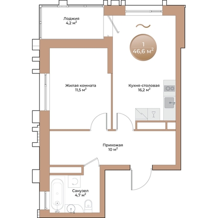 
  Продается 1-комн. квартира, 44.5 м², ЖК Небо над Енисеем
. Фото 3.