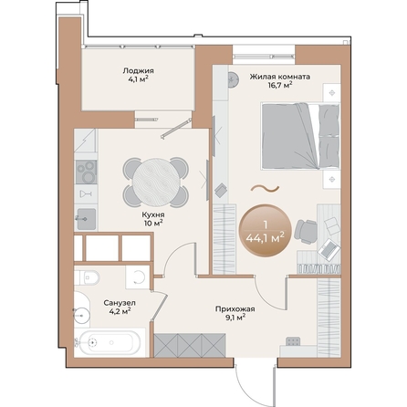 
  Продается 1-комн. квартира, 42.1 м², ЖК Небо над Енисеем
. Фото 1.