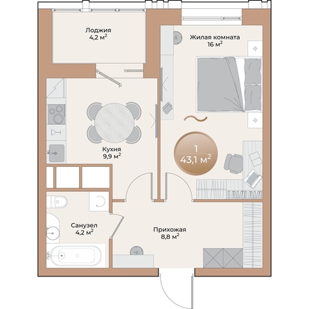 
  Продается 1-комн. квартира, 41 м², ЖК Небо над Енисеем
. Фото 1.