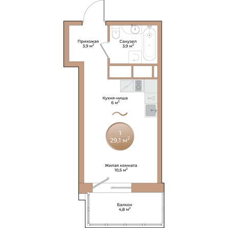 
  Продается 1-комн. квартира, 25.7 м², ЖК Небо над Енисеем
. Фото 3.