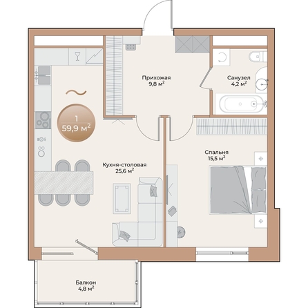 
  Продается 1-комн. квартира, 56.5 м², ЖК Небо над Енисеем
. Фото 1.