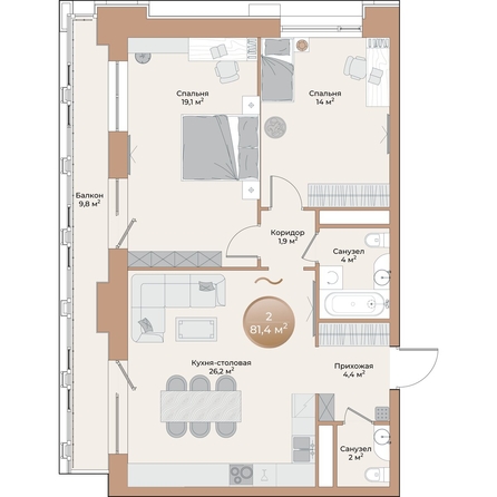
  Продается 2-комн. квартира, 74.5 м², ЖК Небо над Енисеем
. Фото 2.