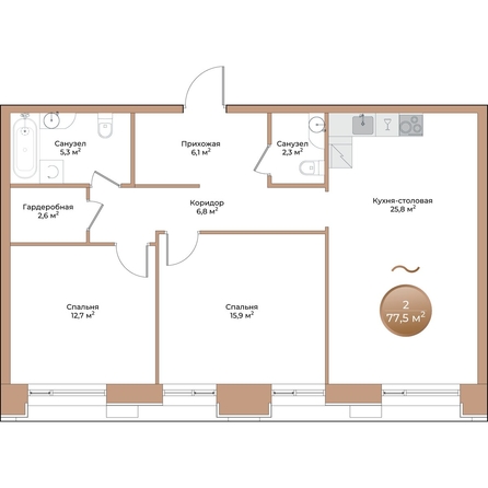 
  Продается 2-комн. квартира, 77.5 м², ЖК Небо над Енисеем
. Фото 1.