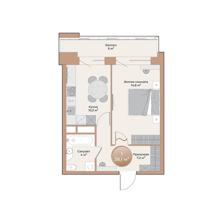 
  Продается 1-комн. квартира, 38.1 м², ЖК Небо над Енисеем
. Фото 2.