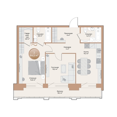 
  Продается 2-комн. квартира, 64.5 м², ЖК Небо над Енисеем
. Фото 2.