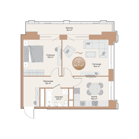 
  Продается 2-комн. квартира 54.7 м², в ЖК Небо над Енисеем. Фото 2.