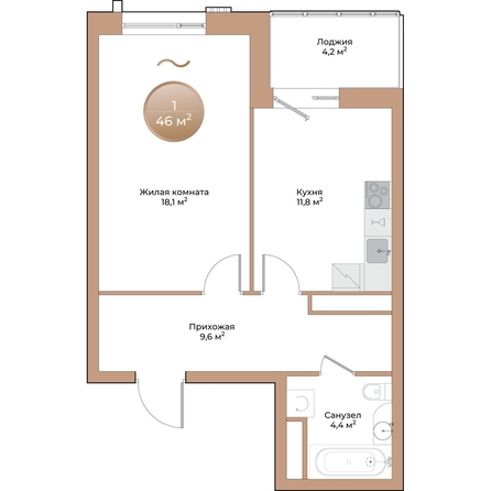 
  Продается 1-комн. квартира, 46 м², ЖК Небо над Енисеем
. Фото 1.