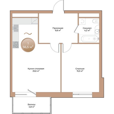 
  Продается 1-комн. квартира, 56.5 м², ЖК Небо над Енисеем
. Фото 1.