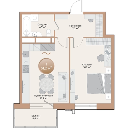 
  Продается 1-комн. квартира, 51.2 м², ЖК Небо над Енисеем
. Фото 2.