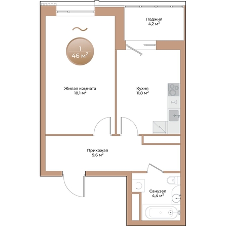 
  Продается 1-комн. квартира, 46 м², ЖК Небо над Енисеем
. Фото 1.