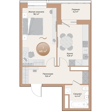 
  Продается 1-комн. квартира, 46 м², ЖК Небо над Енисеем
. Фото 2.