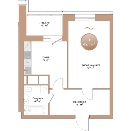
  Продается 1-комн. квартира, 42.1 м², ЖК Небо над Енисеем
. Фото 1.