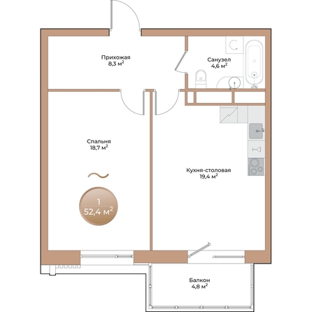 
  Продается 1-комн. квартира 52.4 м², в ЖК Небо над Енисеем. Фото 1.