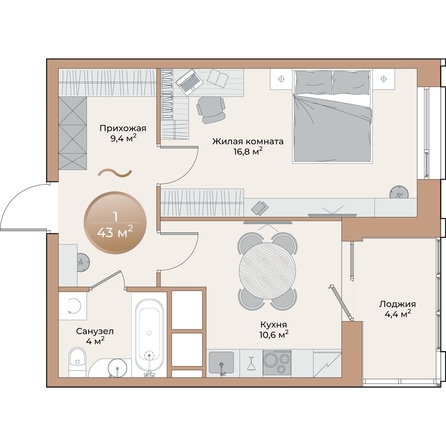 
  Продается 1-комн. квартира, 43 м², ЖК Небо над Енисеем
. Фото 2.