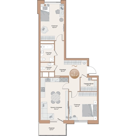 
  Продается 2-комн. квартира, 78.5 м², ЖК Небо над Енисеем
. Фото 2.