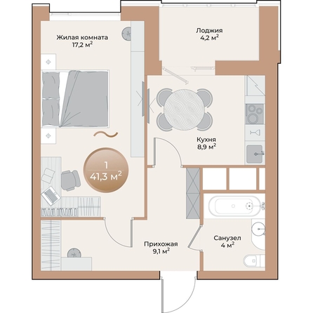
  Продается 1-комн. квартира, 41.3 м², ЖК Небо над Енисеем
. Фото 2.
