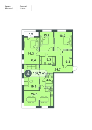 
  Продается 4-комн. квартира, 137.2 м², ЖК Три Клёна, дом 1
. Фото 1.