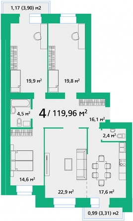 
  Продается 4-комн. квартира, 119.96 м², ЖК Норма, дом 1
. Фото 6.