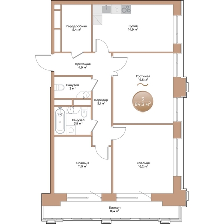 
  Продается 3-комн. квартира, 84.3 м², ЖК Небо над Енисеем
. Фото 1.