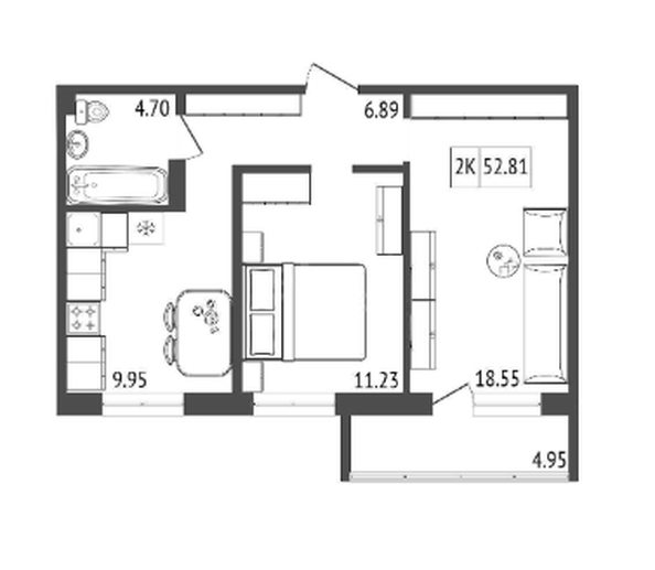 
  Продается 2-комн. квартира, 52.81 м², ЖК Аринский, дом 1 корпус 5
. Фото 1.
