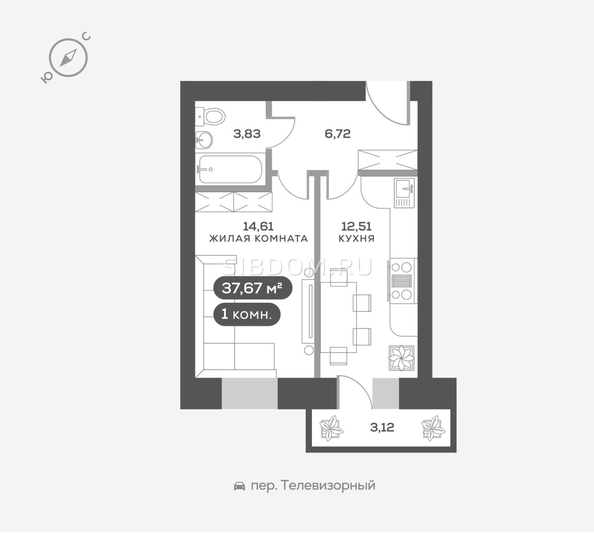 
  Продается 1-комн. квартира, 37.67 м², ЖК Сити-квартал Октябрьский, дом 1
. Фото 1.