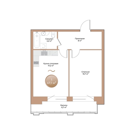 
  Продается 1-комн. квартира, 47.1 м², ЖК Небо над Енисеем
. Фото 1.