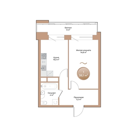 
  Продается 1-комн. квартира, 38.1 м², ЖК Небо над Енисеем
. Фото 1.