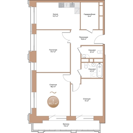 
  Продается 3-комн. квартира, 90.7 м², ЖК Небо над Енисеем
. Фото 1.