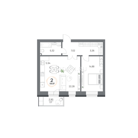 
  Продам 2-комн. квартиру, 55.44 м², ЖК Юдинский, дом 1.1
. Фото 1.