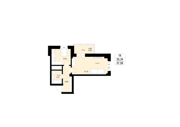 
  Продается 1-комн. квартира, 37.58 м², ЖК ЛЕТО, дом 2
. Фото 1.
